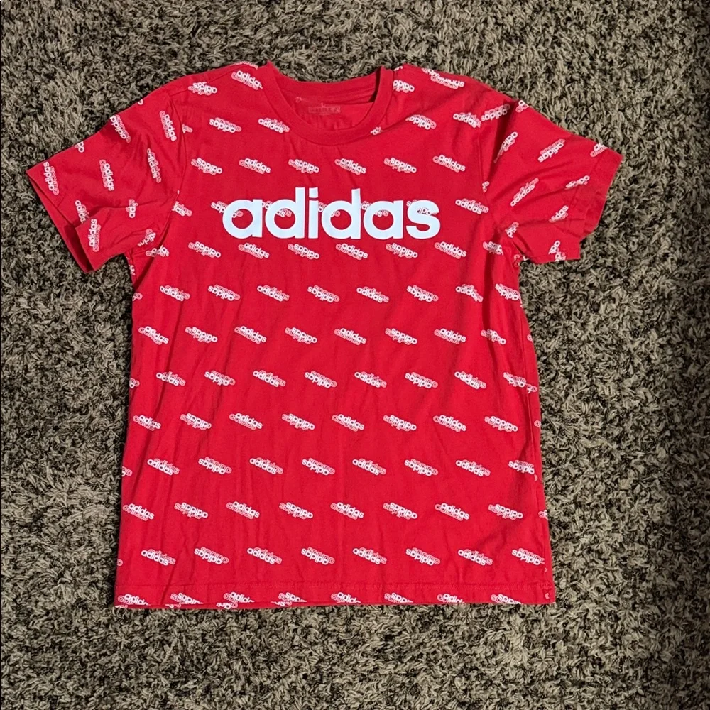 adidas Red Tee with White Allover Logo